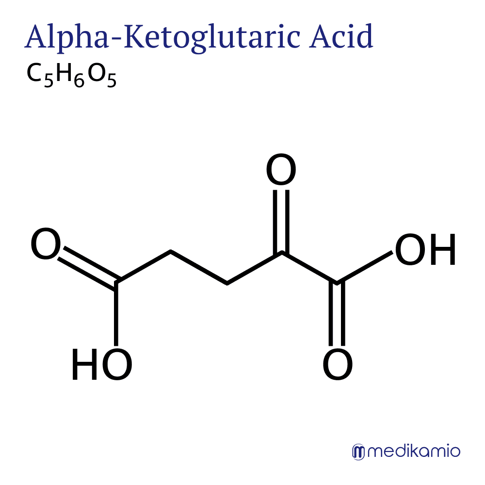 Formule développée et formule brute de l'acide alpha-cétoglutarique Graphique Formule structurelle de la substance active acide alpha-cétoglutarique