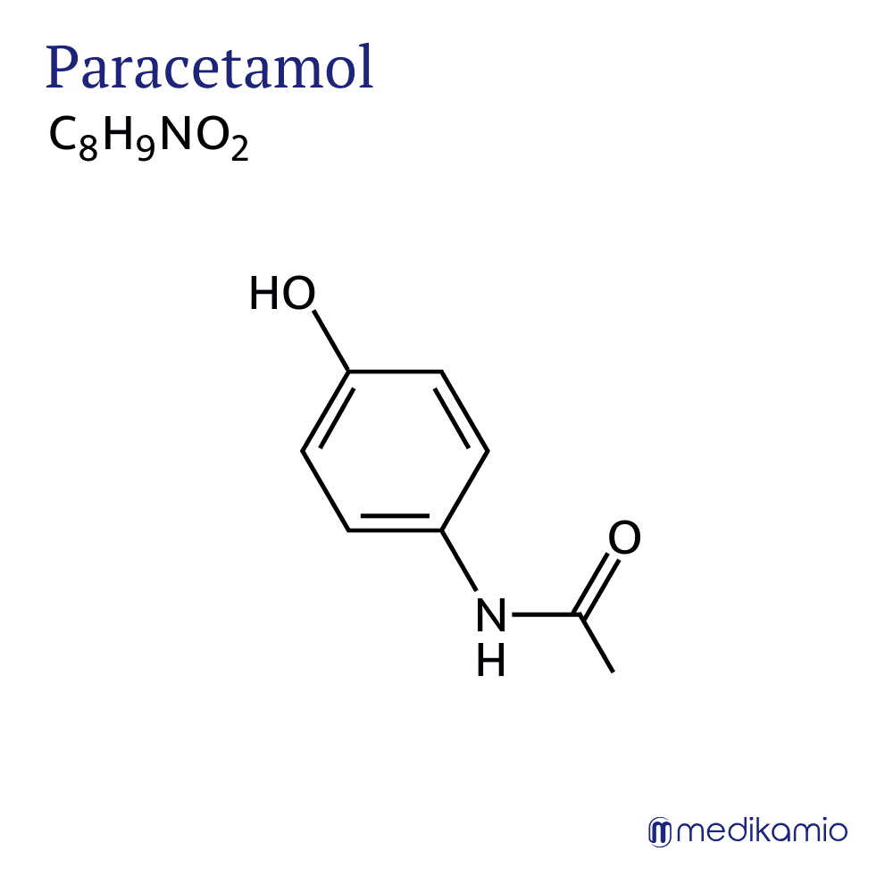 Structural and molecular formula of paracetamol Graphic structural formula of the active ingredient paracetamol