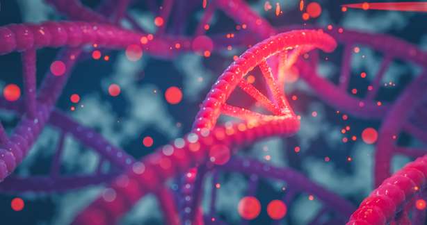 DNA helix with colored chromosomes. DNA helix colored genes chromosomes DNA sequence, DNA structure with glow. Science concept, background 3d illustration